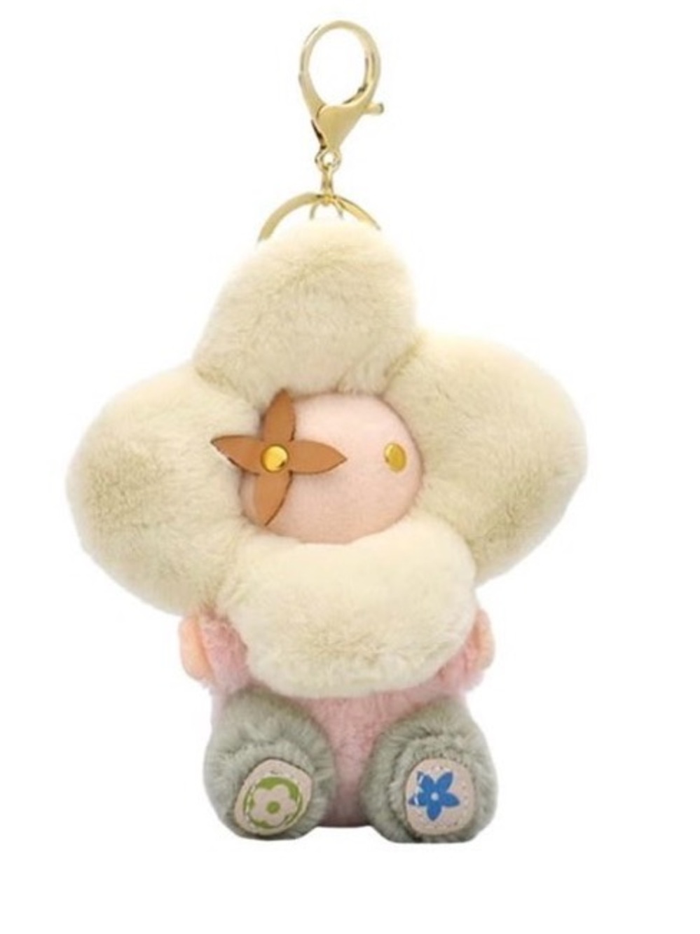 Plush Flower Keychain Charm in Cream & Pastel Pink